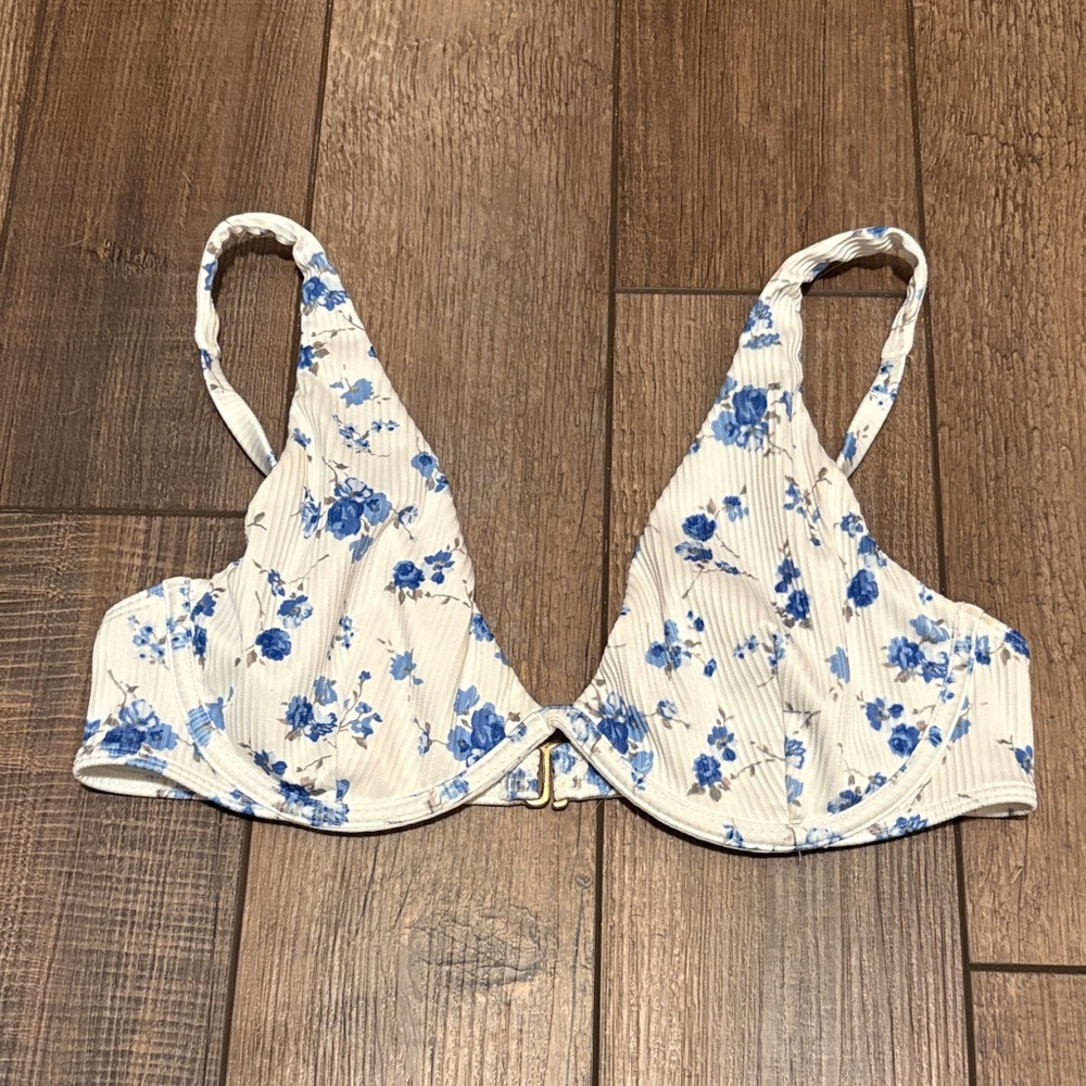 Hollister Floral Bikini Top M Blue White Underwire